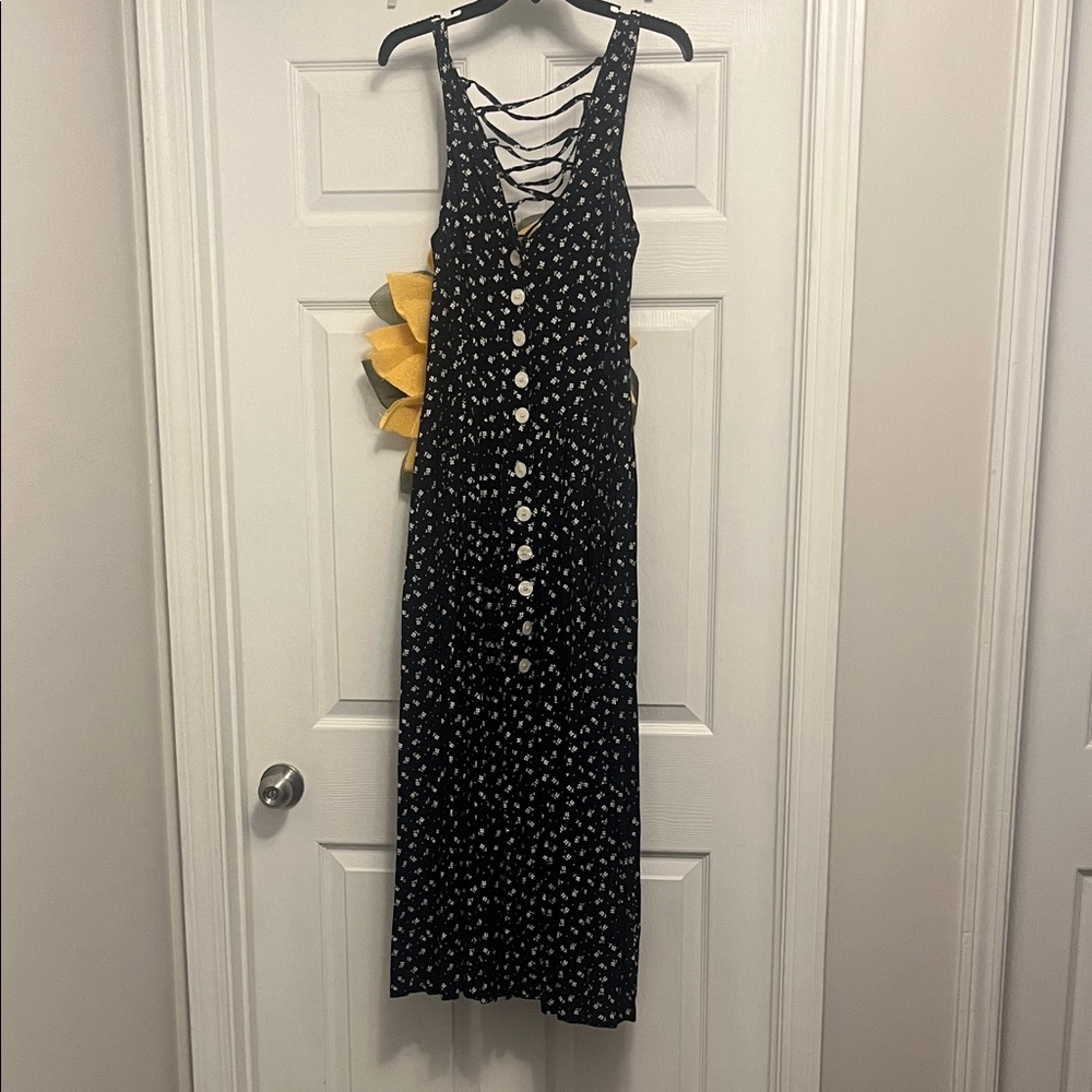 Elegant Navy Blue Floral Women's Dress